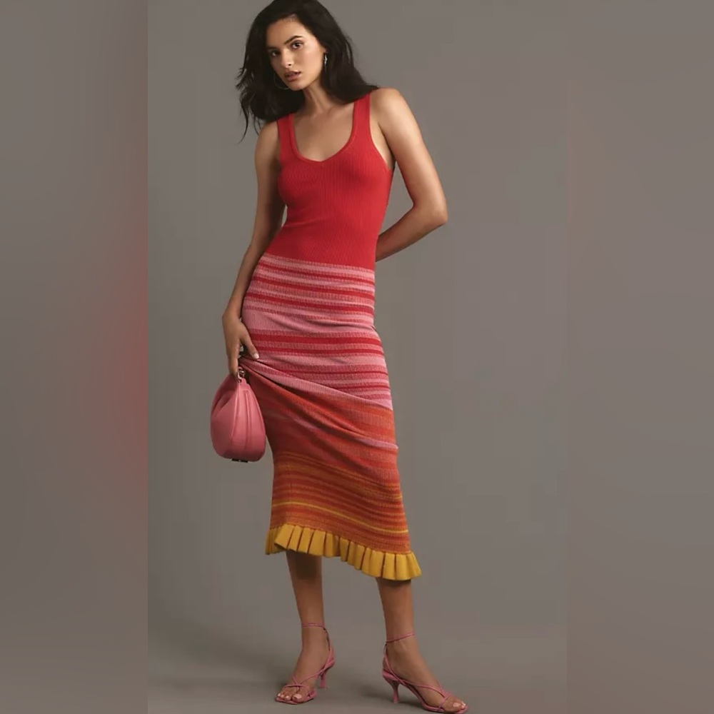 Mac Duggal Sleeveless Knit Stripe Body-Con Midi-Dress